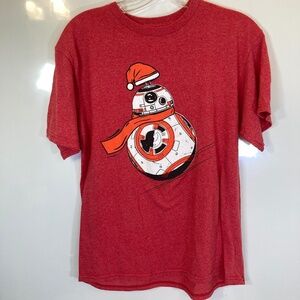 Star Wars Santa Hat BB8 Red Short Sleeve Shirt YOUTH XL Christmas